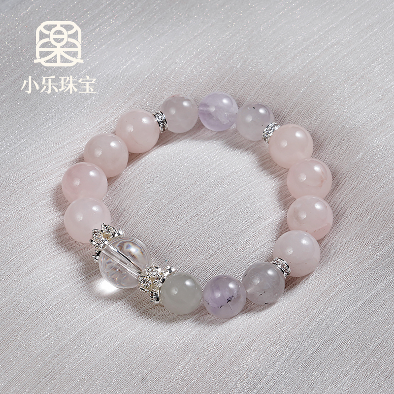 【粉蔷花语】天然粉水晶紫水晶手链可爱小花百搭多样性发—-N0034