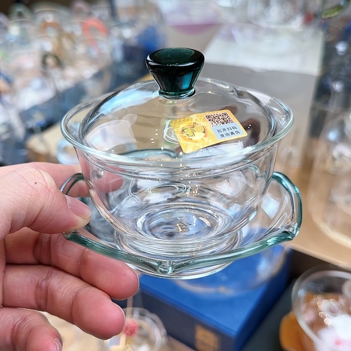 禾器墨绿色沁莲盖碗