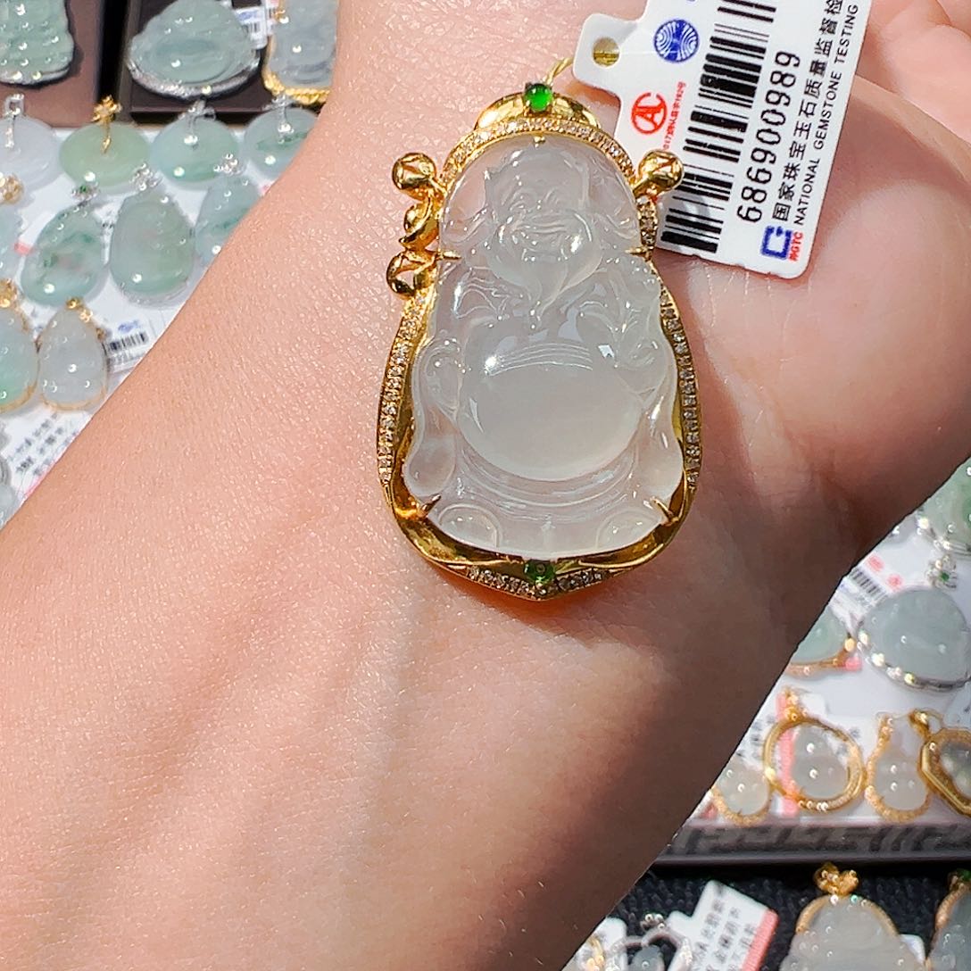 吊坠(不含链)18K金镶嵌翡翠财神爷