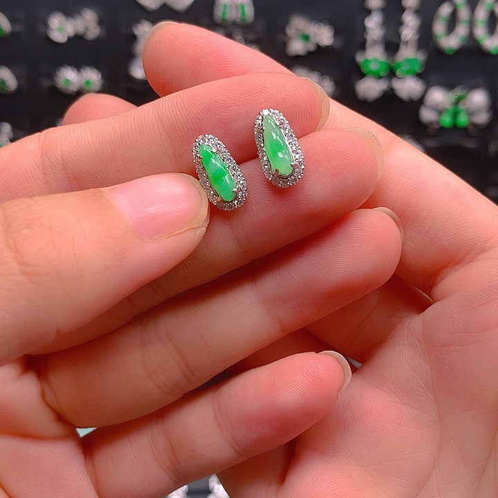 翡翠银S925镶嵌耳饰耳钉