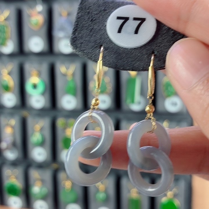 和田玉18K金镶嵌耳饰