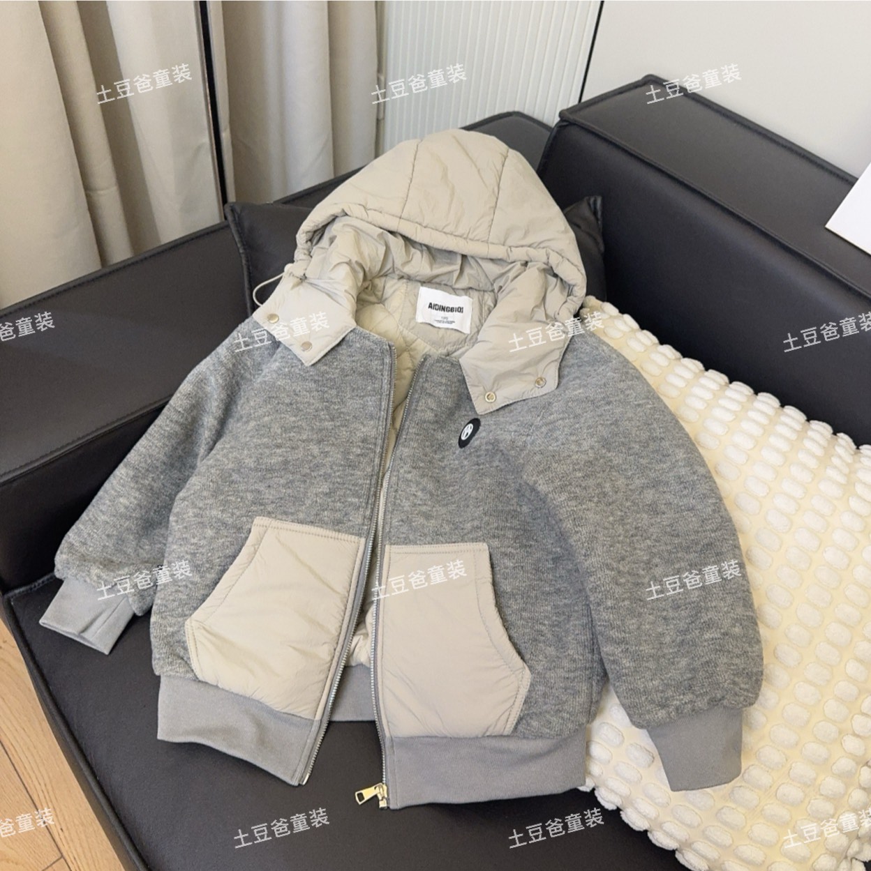 童装男童连帽棉服冬款童休闲拼色韩版中大童外套