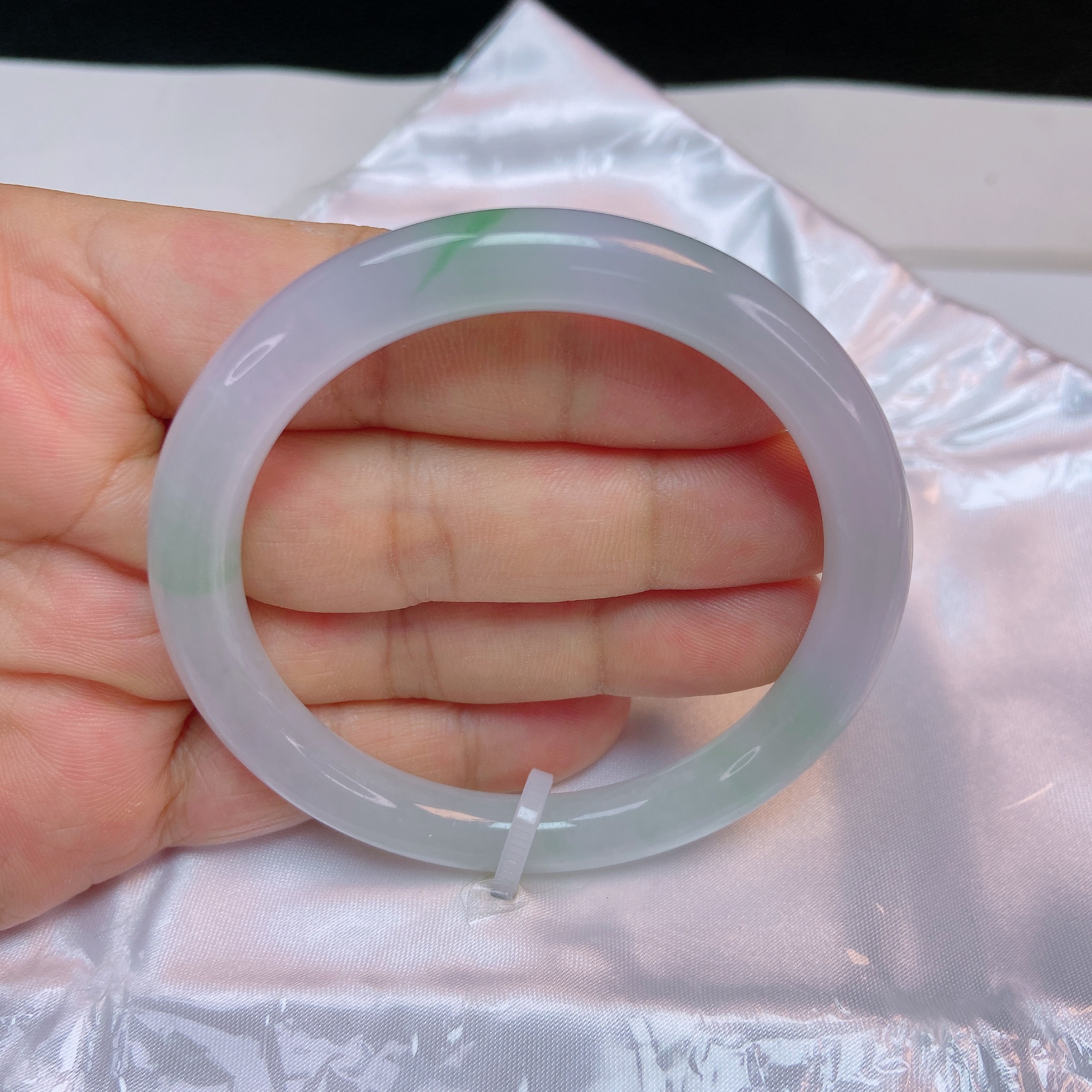 637缅甸天然翡翠A货冰飘翠阳绿53圈口圆条手镯百搭女款精美玉镯子