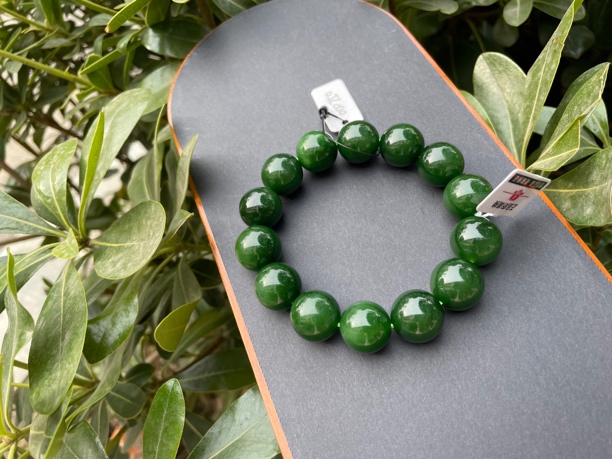 和田玉碧玉阳绿卡15手串老型单圈简约