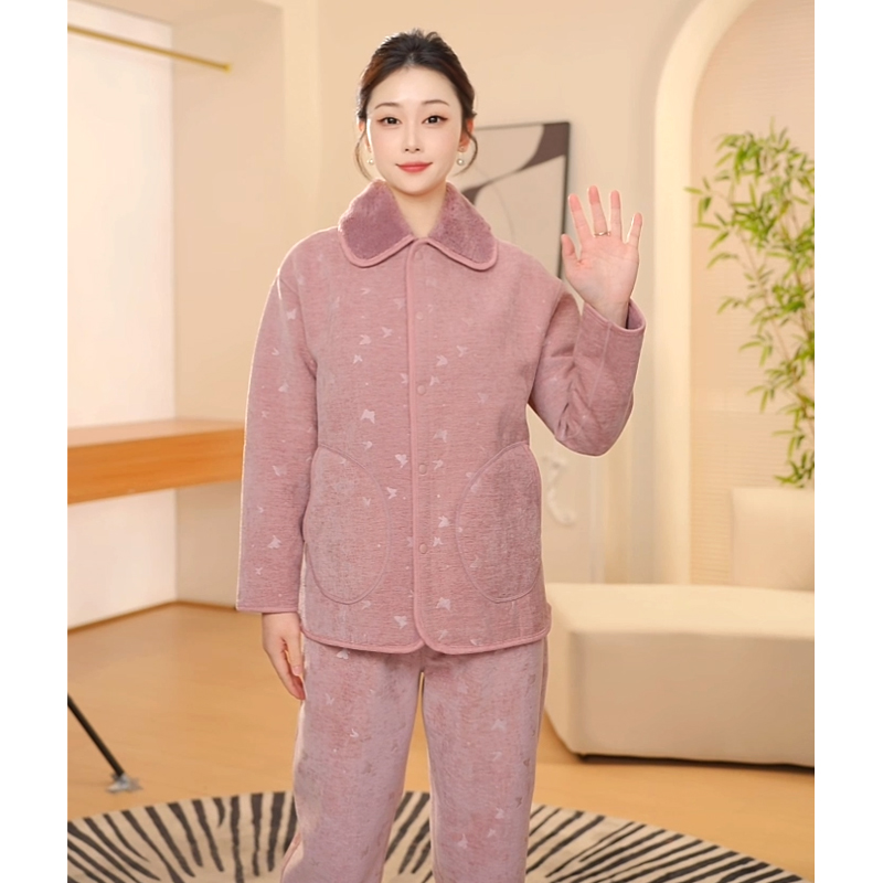 赛妮尔火山绒2025新秋冬蝴蝶浮纹睡衣女士家居服锁温防泼水可外穿