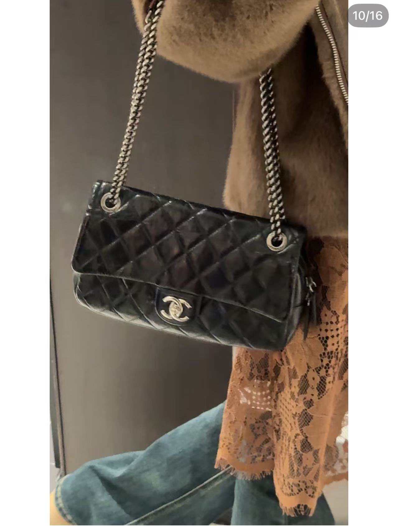 95新 Chanel/香奈儿 展会外场  黑银 孟买 cf包 24cm 