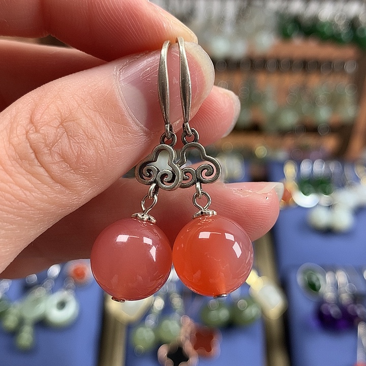 玛瑙/玉髓耳环银S925镶嵌12左右