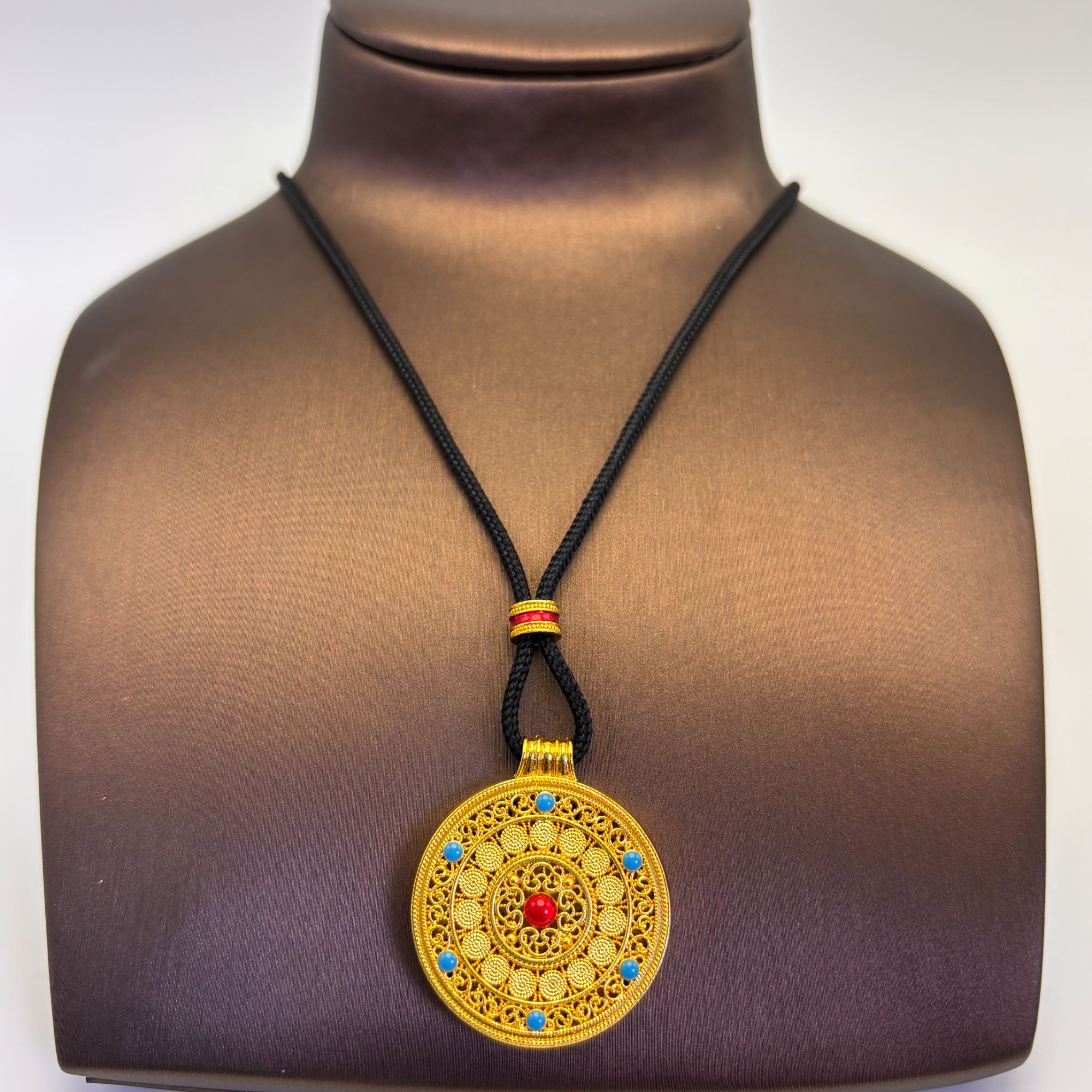 铜合金吊坠 古法镂空八宝罗盘 鎏彩点缀珐琅彩 圆满吉祥 x024