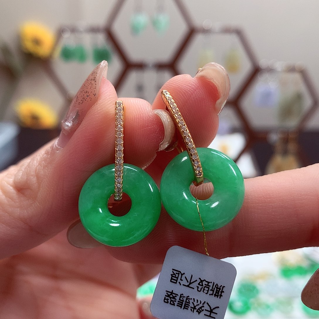 翡翠耳饰银S925镶嵌天然翡翠