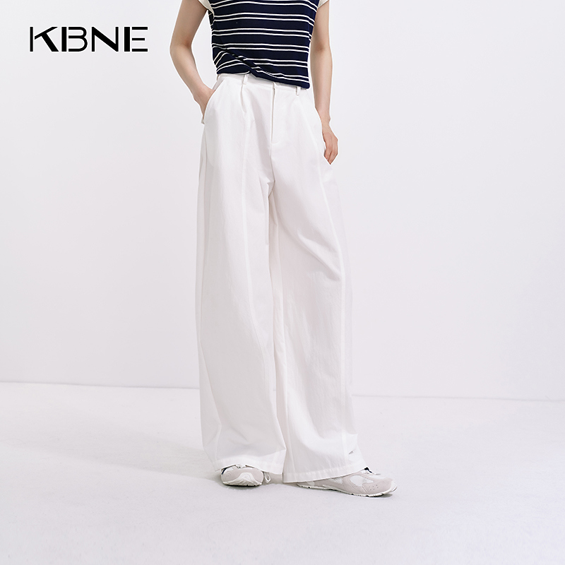 KBNE裤子女款爆款2025新款百搭老钱风白色裤子薄款休闲拖地阔腿裤