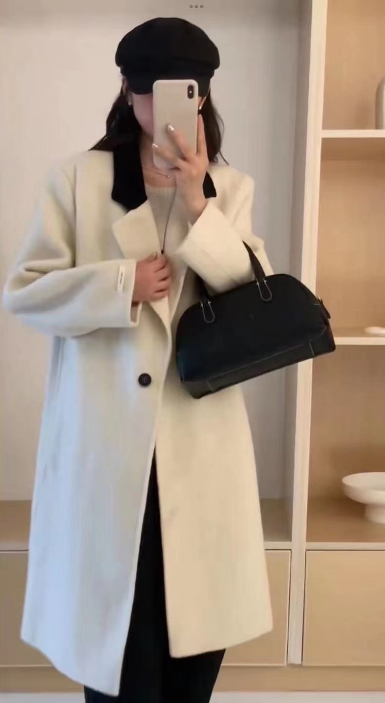 634秋冬百搭显瘦气质双面羊绒羊毛大衣经典扣饰设计小个子撞色