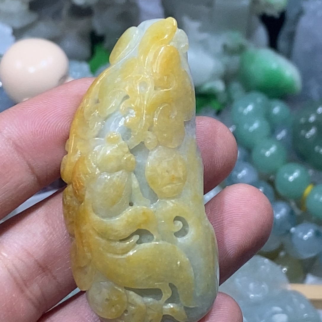 翡翠未镶嵌吊坠(不含链)荷叶鱼