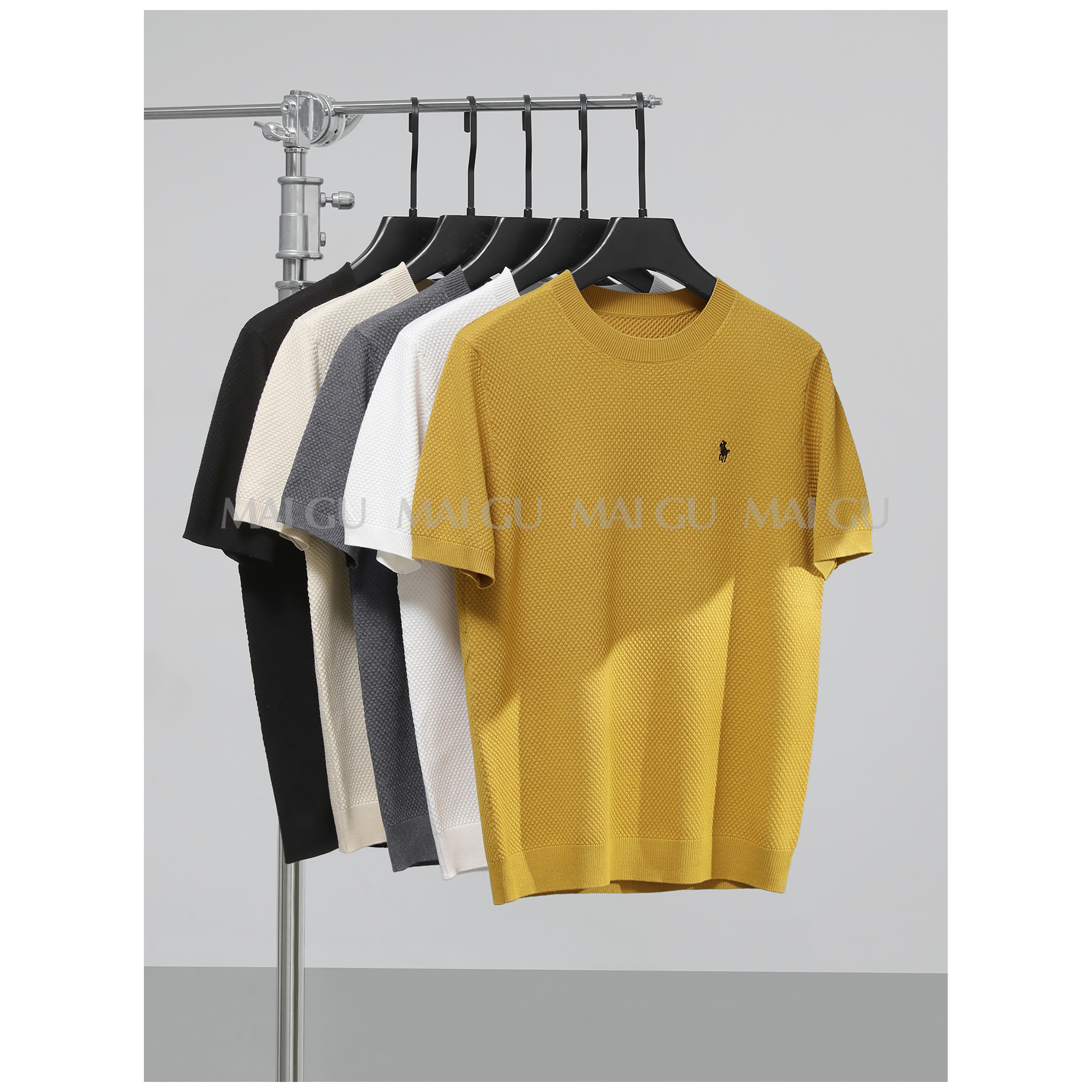 【LAG】男士高定老钱奢感纹理感工艺骑士刺绣设计圆领针织短袖