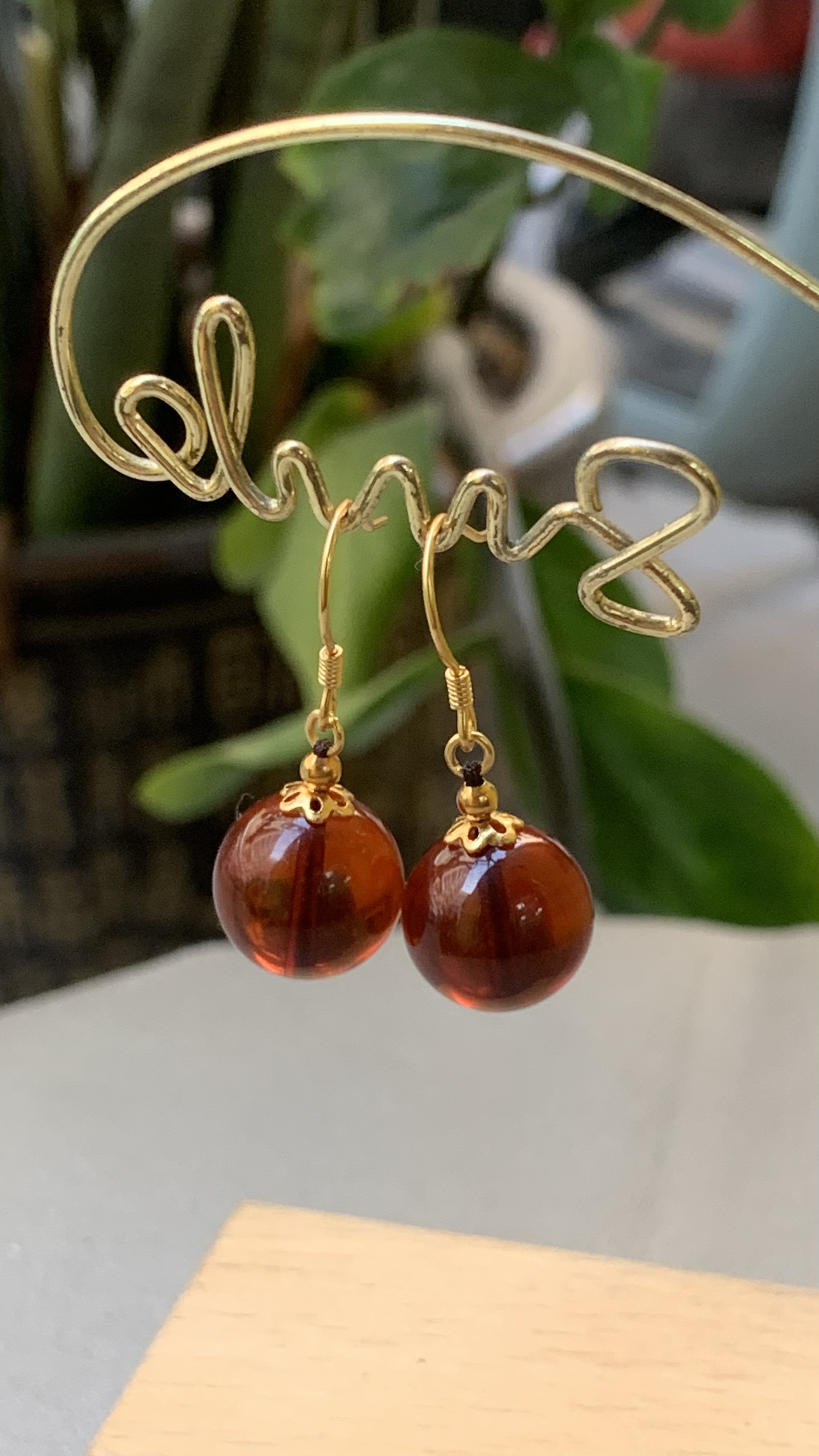 缅甸血珀耳坠11+mm