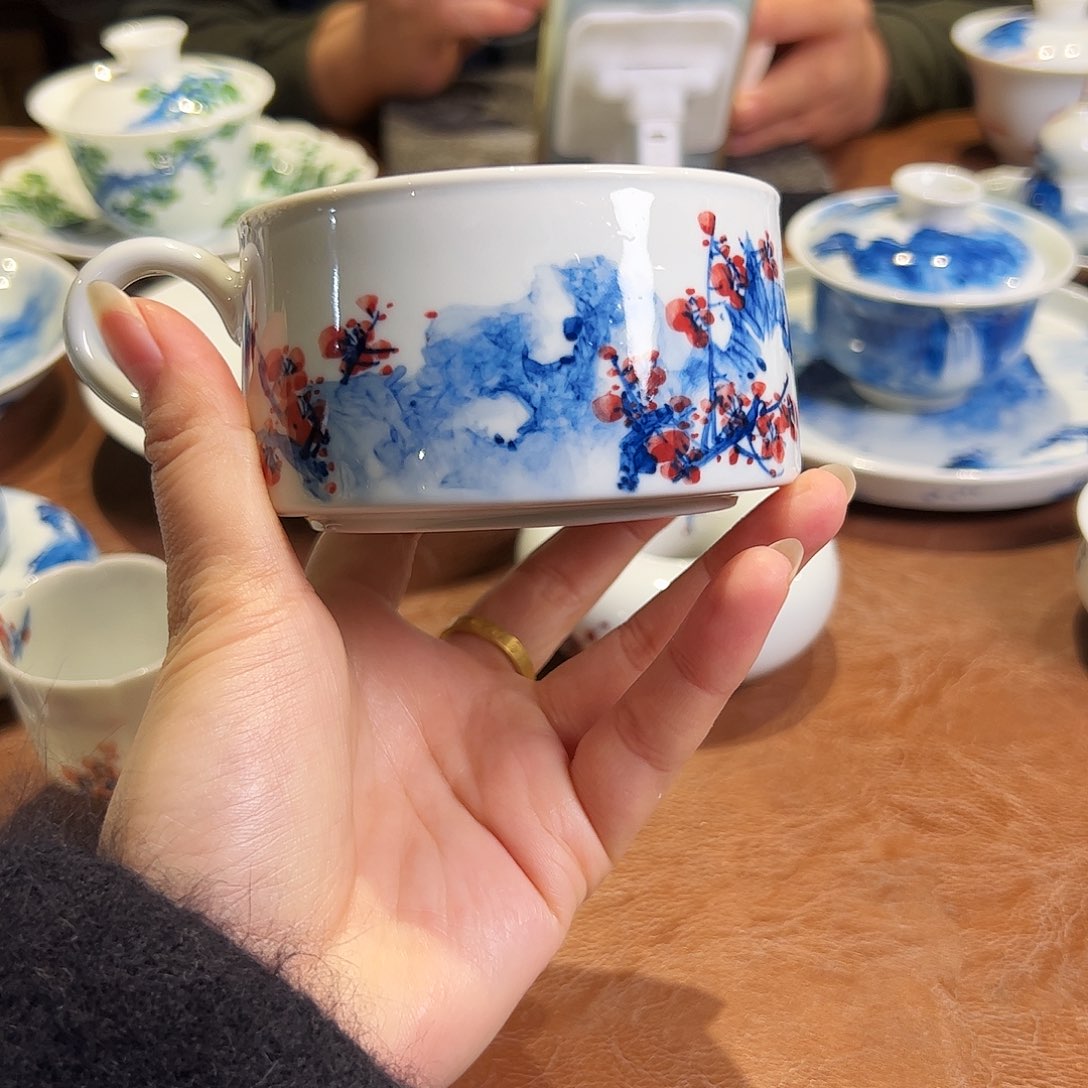 石***珊青花手绘红梅咖啡杯