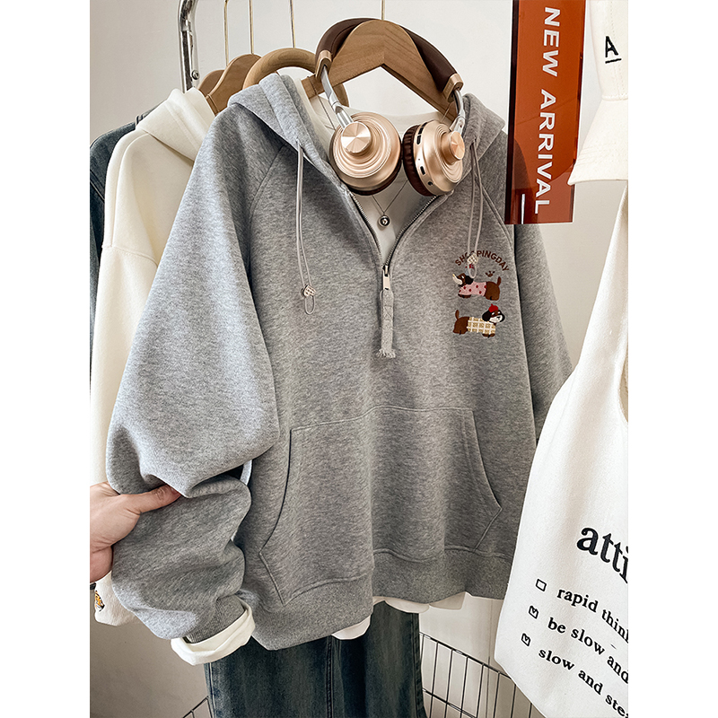 加绒加厚宽松小个子连帽卫衣女2025新款爆款大码胖mm刺绣冬季上衣