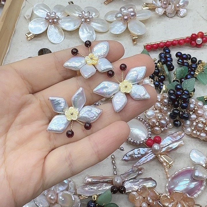 淡水珍珠发饰银S925镶嵌