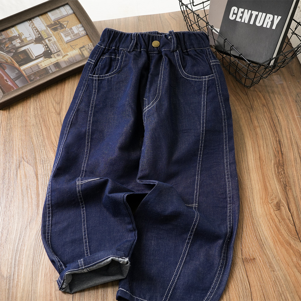 休闲百搭儿童夏季牛仔裤皮标阔腿长裤中大童男童裤子S978