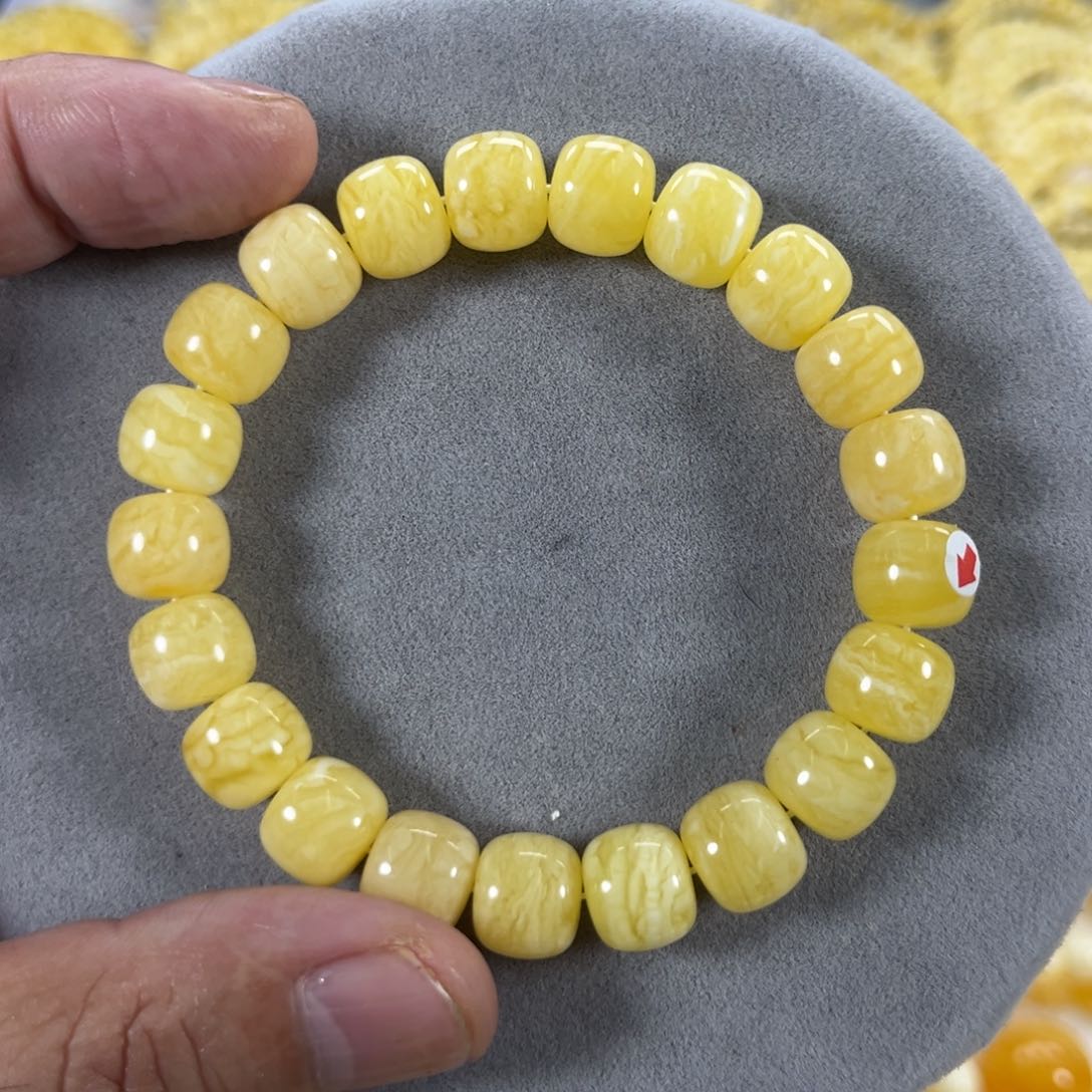 蜜蜡手串未镶嵌白*纯天然俄料白花虎皮