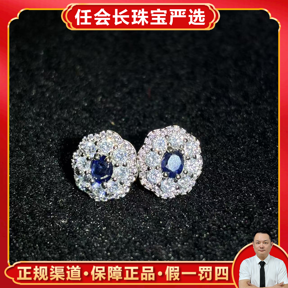 CY3938【任会长珠宝】足银镶嵌星空蓝宝石耳钉一对-送礼佳品
