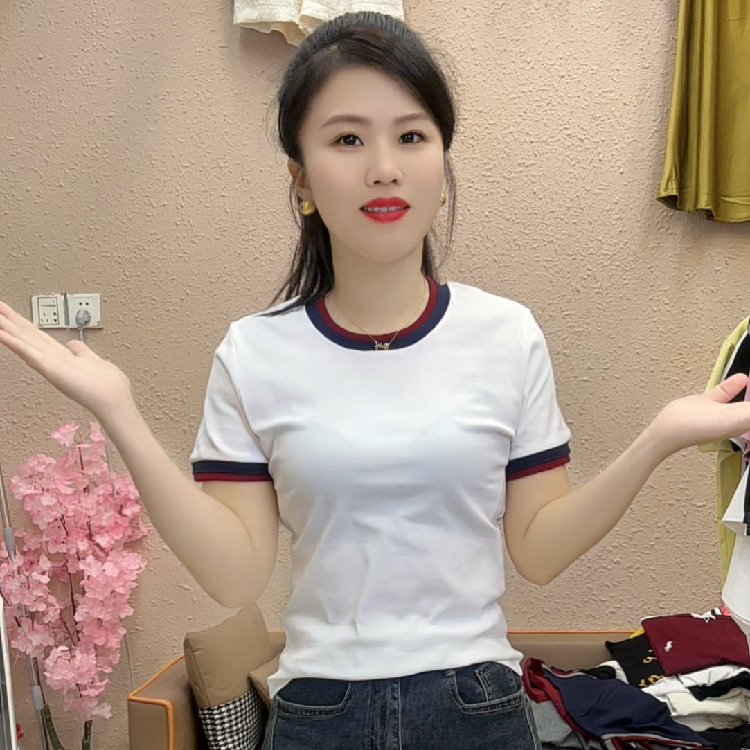 麦子家时尚圆领拼接上衣945