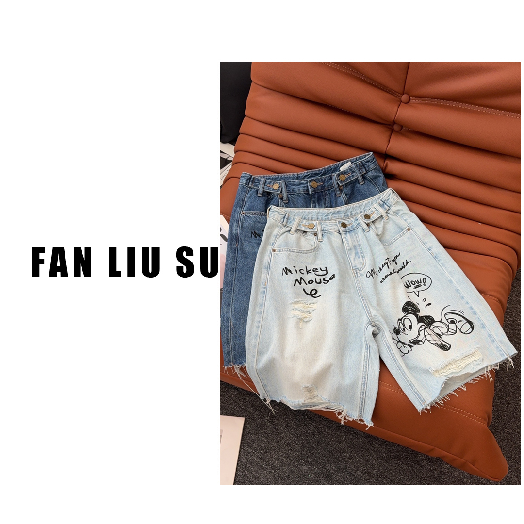 卡通字母牛仔裤短裤2025年新款女士夏季