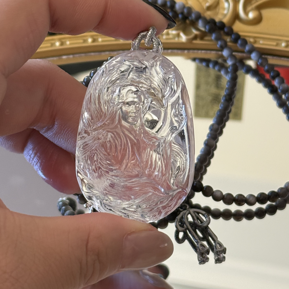 非金属仿珍珠项链 手工雕刻九尾狐吊坠项链