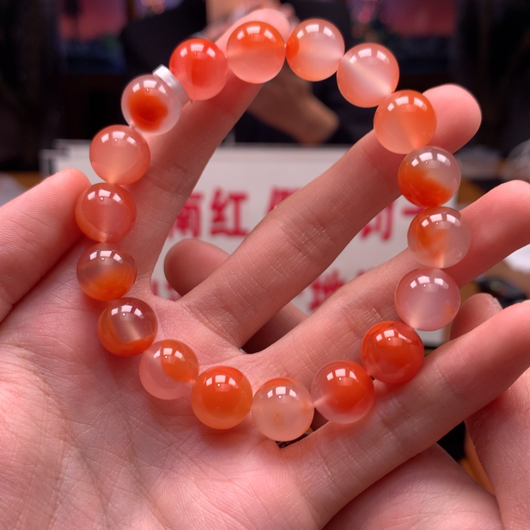 南红玛瑙手串未镶嵌干掌锦鲤冰飘无裂11+