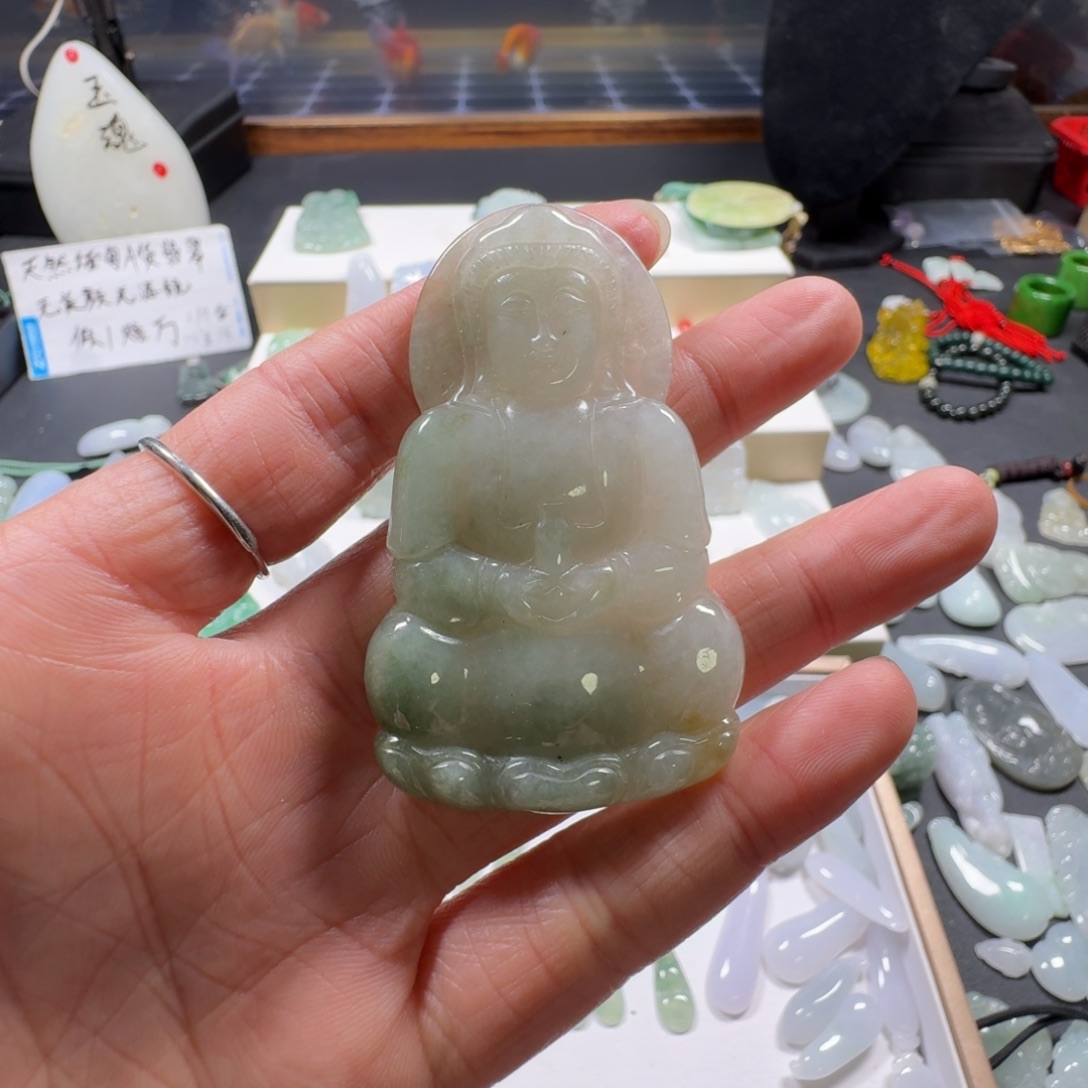 明***知翡翠未镶嵌吊坠(赠链)天然缅甸A货翡翠观音吊坠