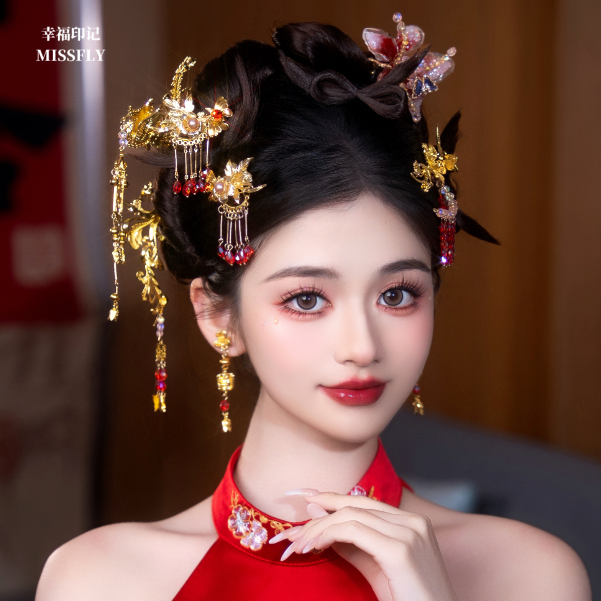 新中式新娘金红色秀禾旗袍晨袍汉服龙凤褂马面裙水凝头饰简约减龄