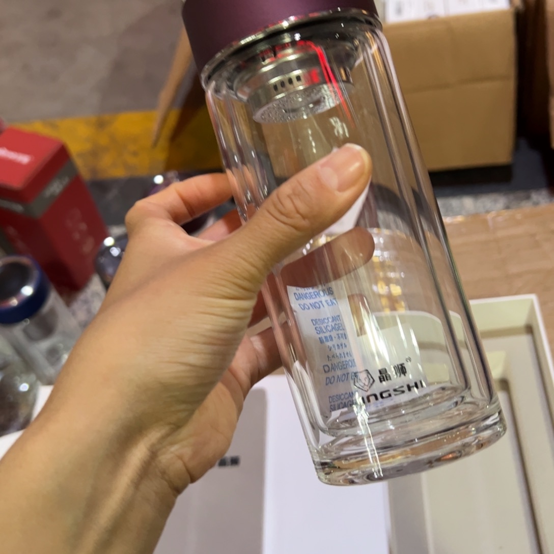 晶双层玻璃杯340玻璃杯紫色玻璃杯提管➕杯套