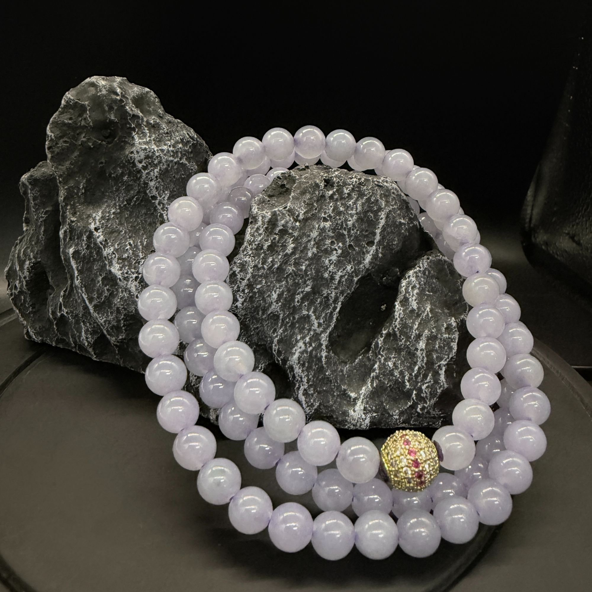  WJ 013 天然缅甸A货翡翠 紫罗兰圆珠项链