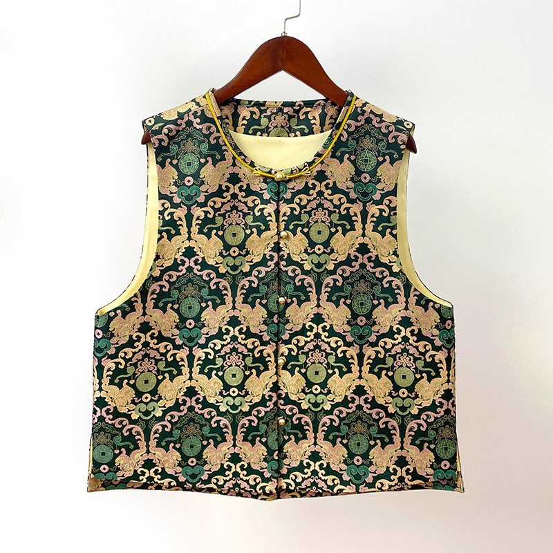 如意貔貅新中式马甲国风复古圆领对襟气质显贵春秋款女士宋锦马甲