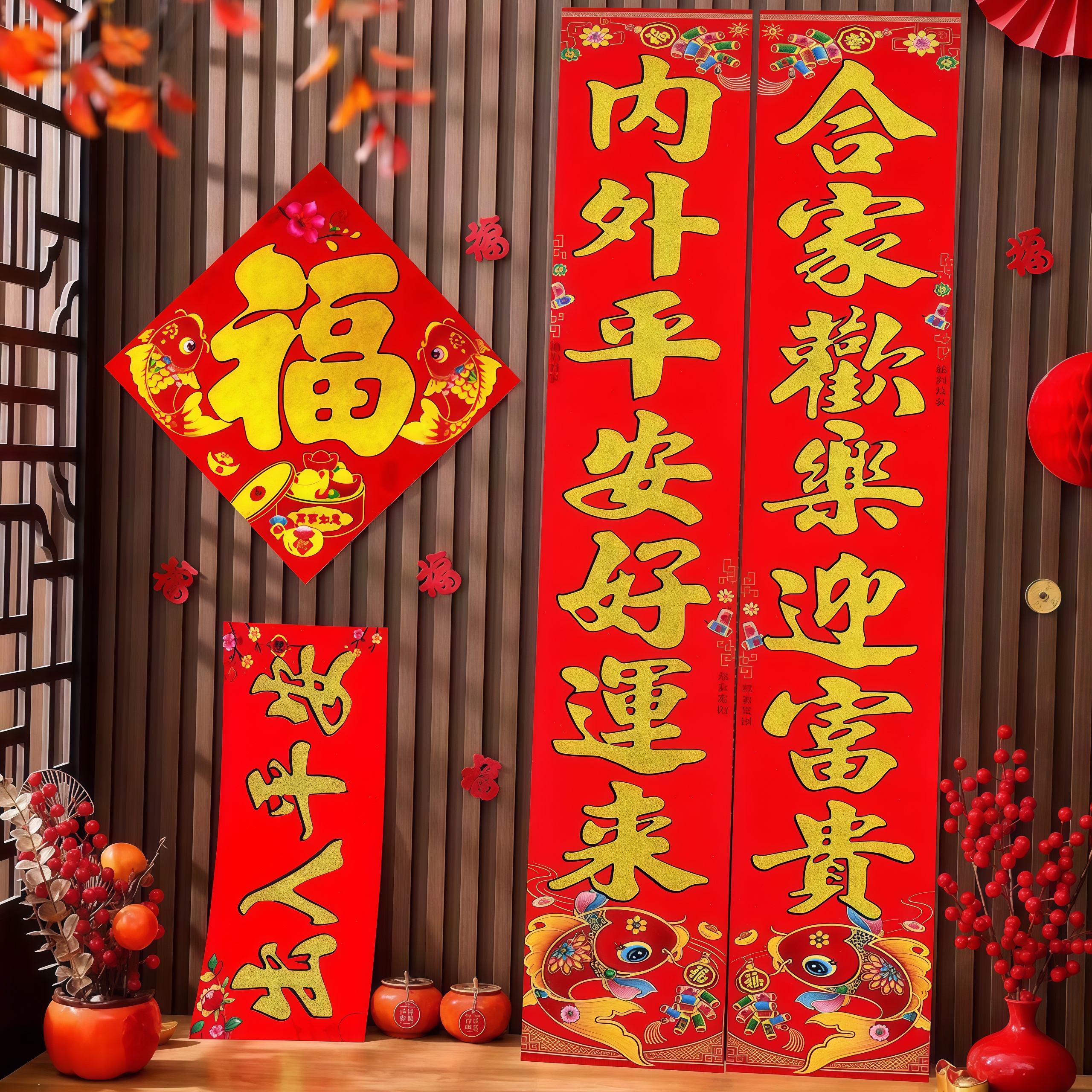 2026马年最新款传统对联自粘福字磁吸春联喜庆批发植绒吉利大礼包