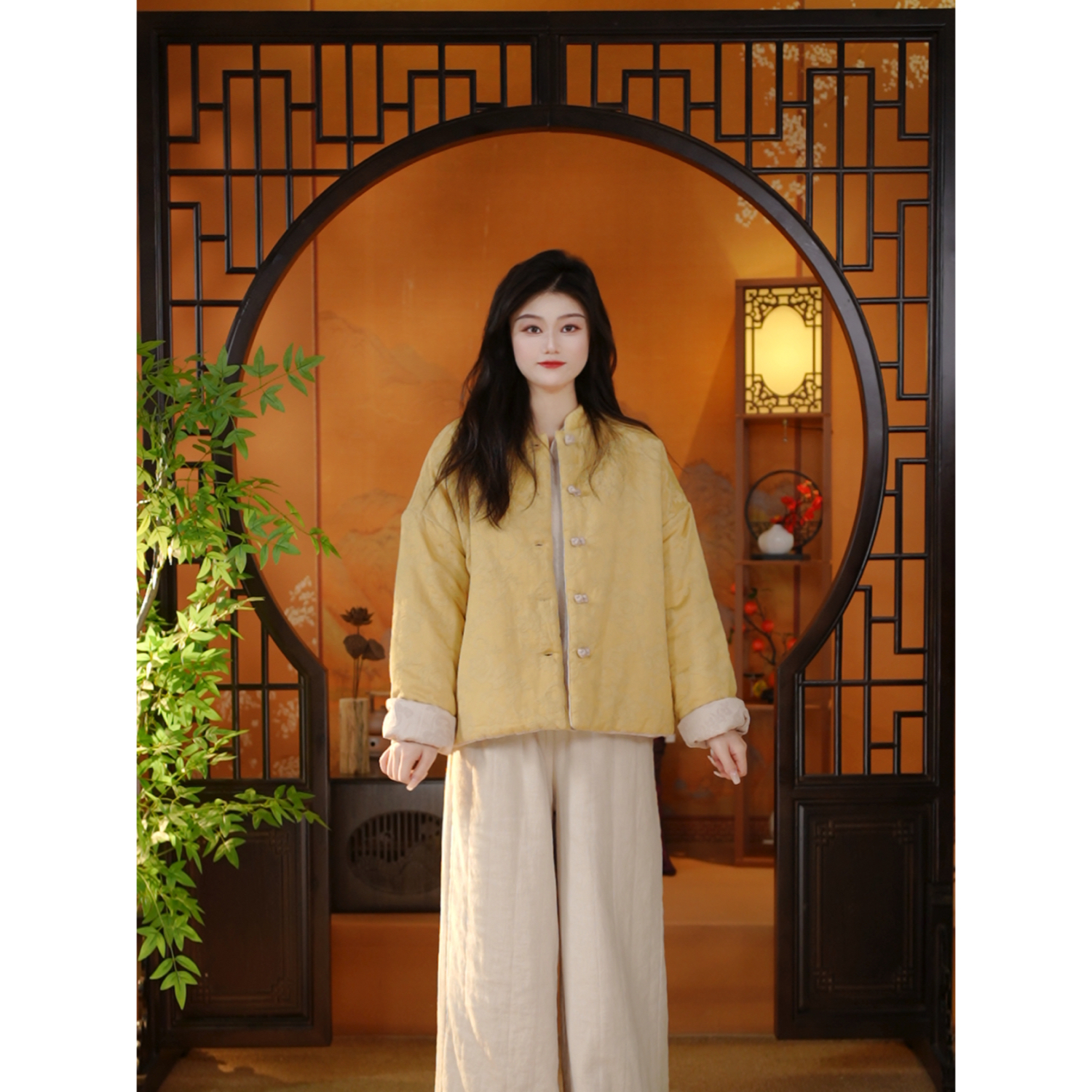 【冬意暖】冬季圆领双面穿古复风棉衣提花款宽松棉服国风短外套6520