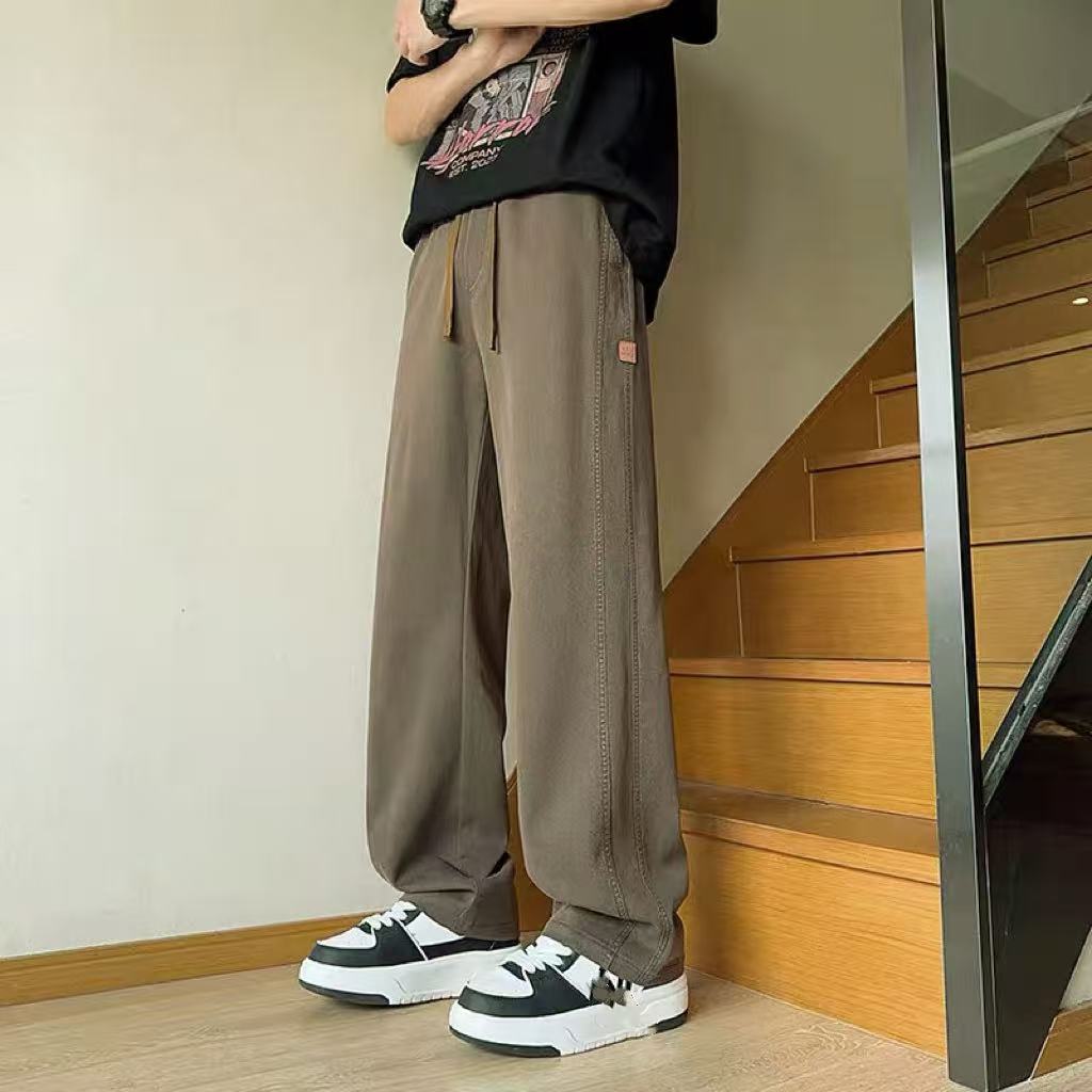 情侣雪尼尔面料春秋款复古裤子重磅男士休闲长裤直筒宽松条绒裤女