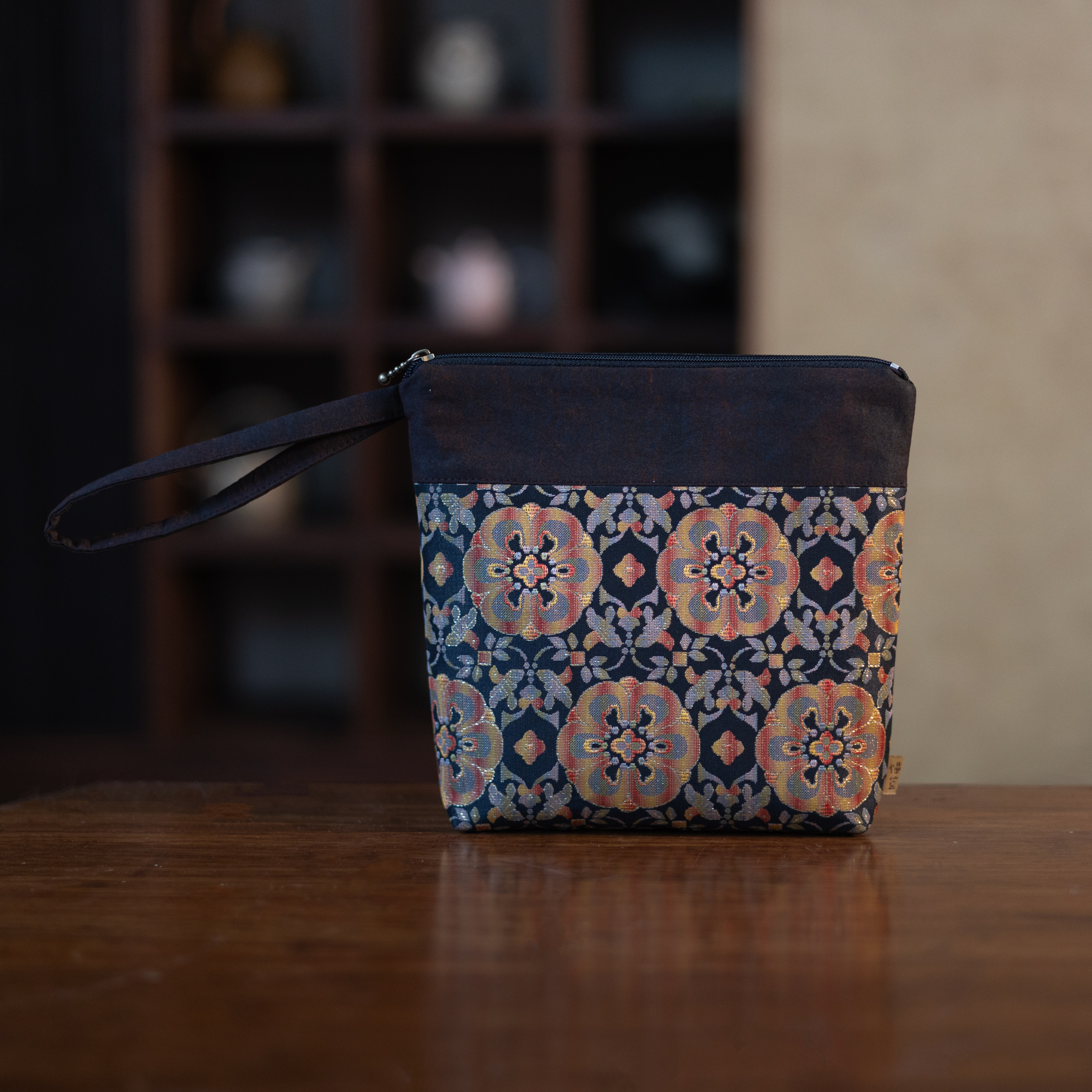 阿茶  橙玄色香云纱拼接零钱包/大方款 茶道零配（慢蓝S1960）