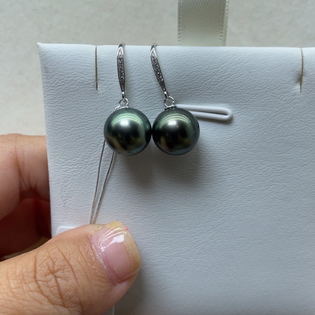 海水珍珠耳饰18K金镶嵌10-11mm