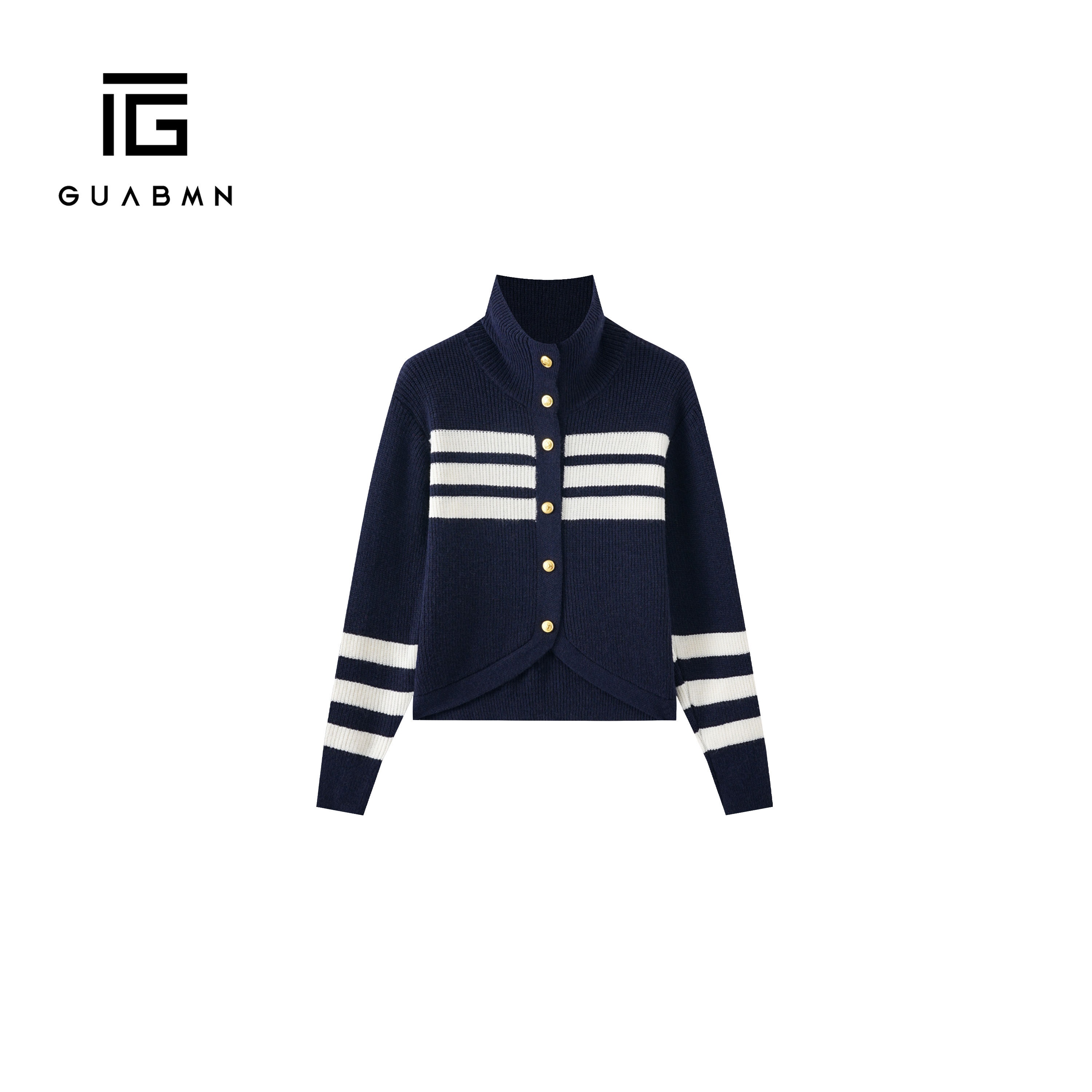GUABMN2025冬季新款韩系休闲设计感撞色条纹高领针织上衣毛衣206