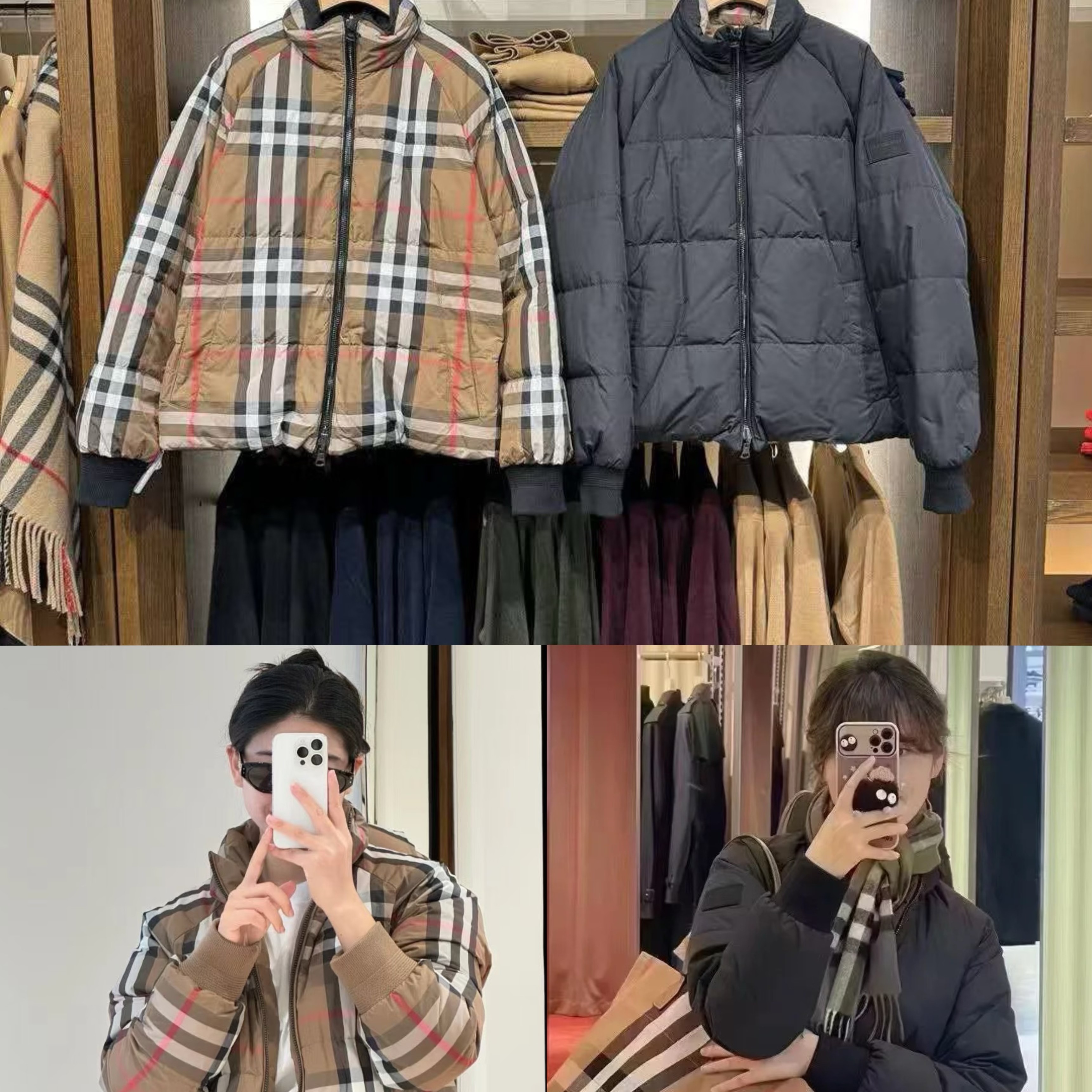未使用 BURBERRY/博柏利 女士短款双面 经典格纹 鸭绒 羽绒服