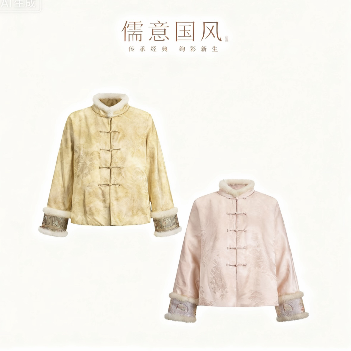 【缃云】新中式立领对襟保暖修身民国名媛风百搭气质提花袖口拼接新