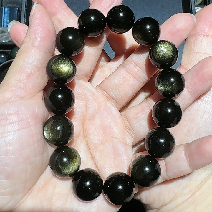 越***丘黑曜岩未镶嵌手链