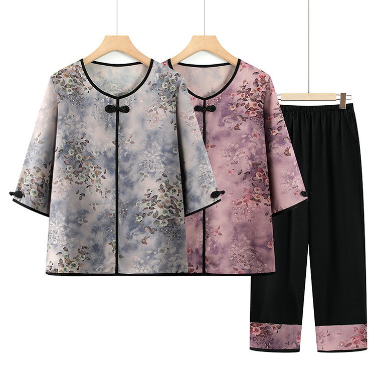 老年人夏装立领小个子国风妈妈套装洋气舒适妈妈装气质夏季中年