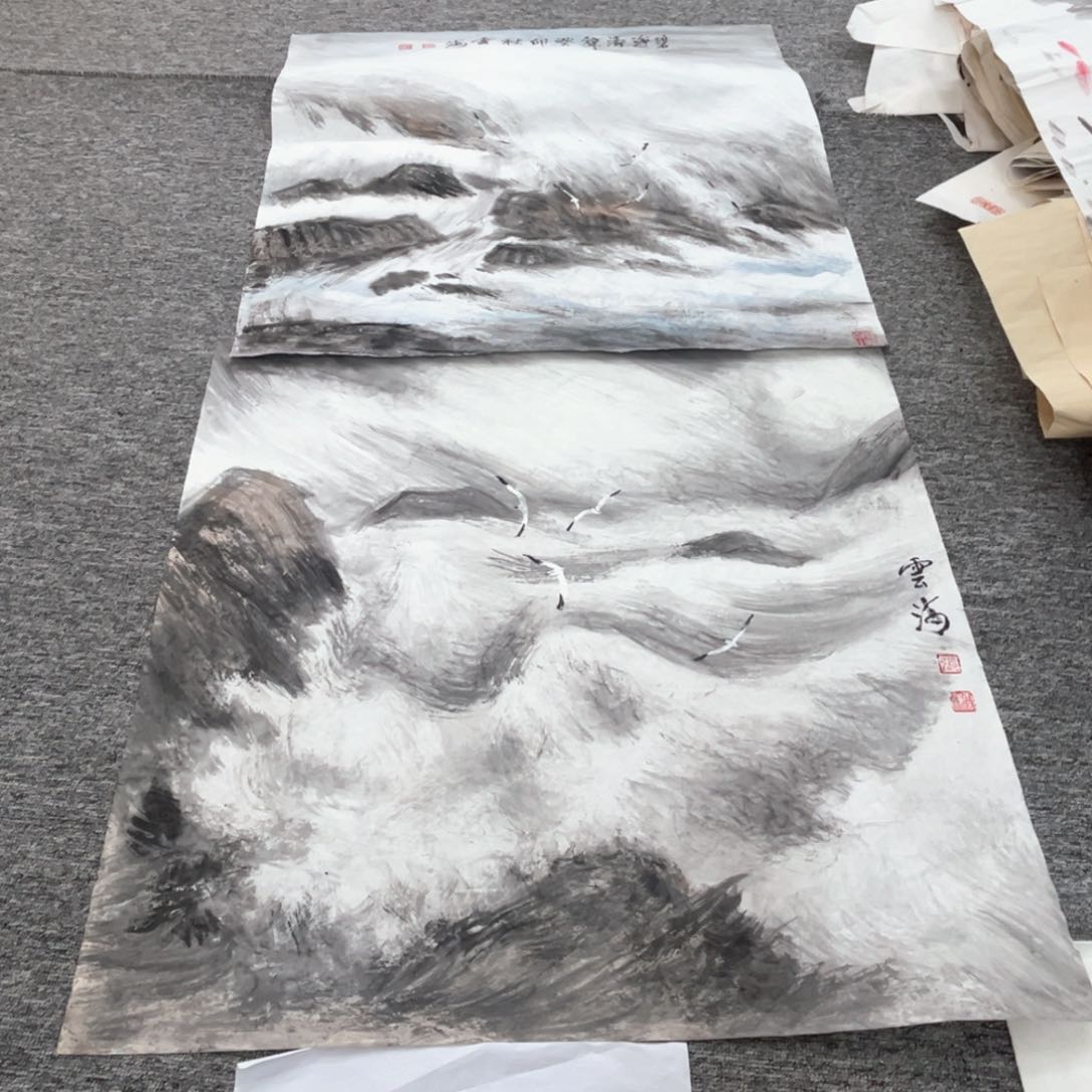 国画张云海老师四尺斗两张绘画微瑕介意慎拍