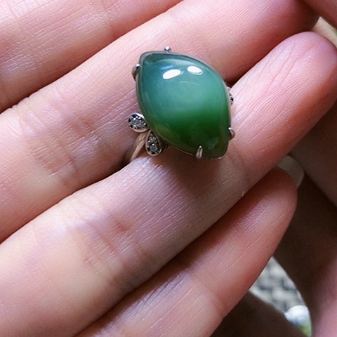 和田玉戒指银S925镶嵌