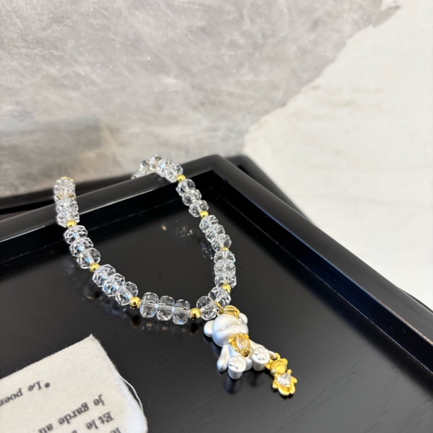 铜合金仿水晶项链 白熊牵黄熊项链XL3241