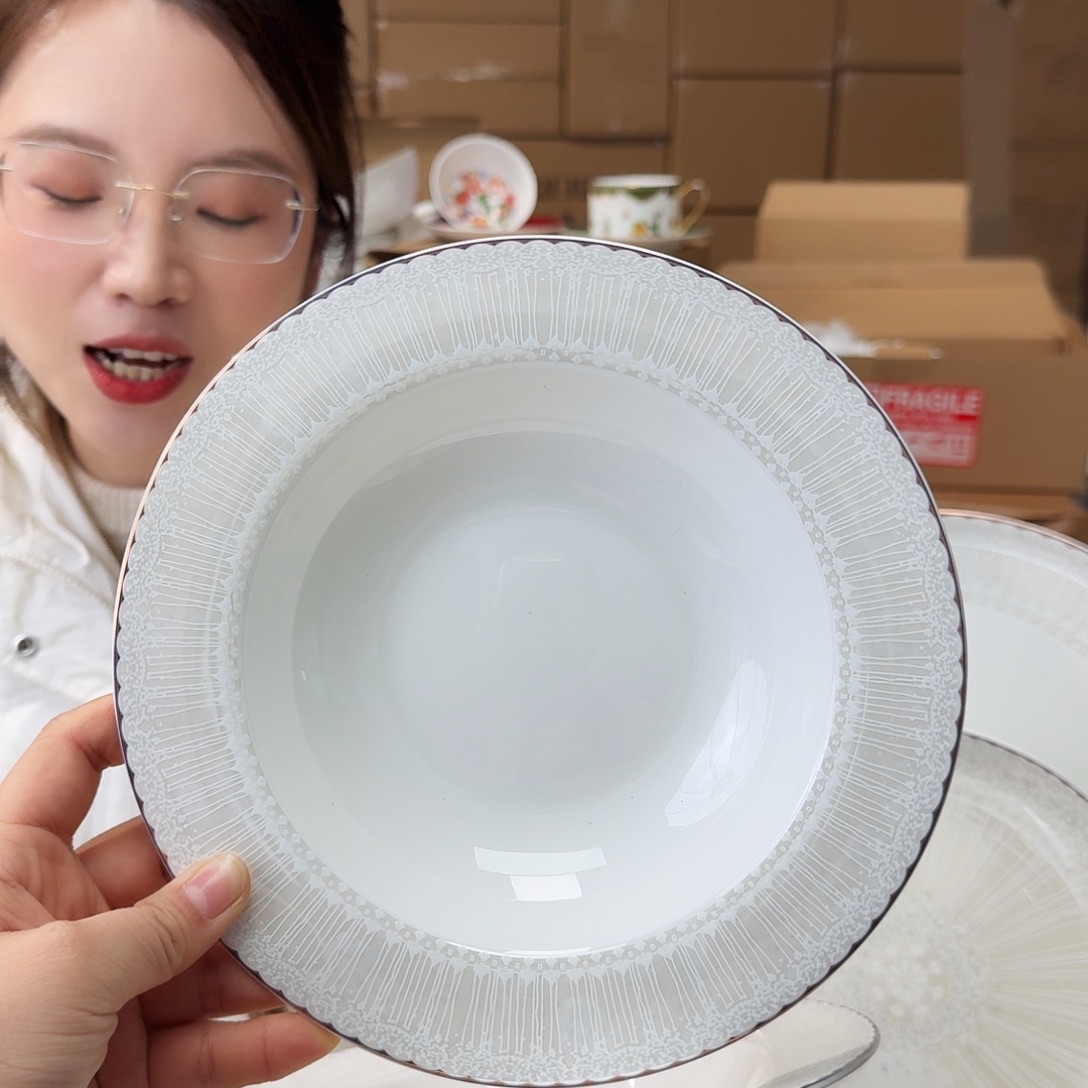 骨瓷高骨8.5英寸小高美汤盘22*4cm2只