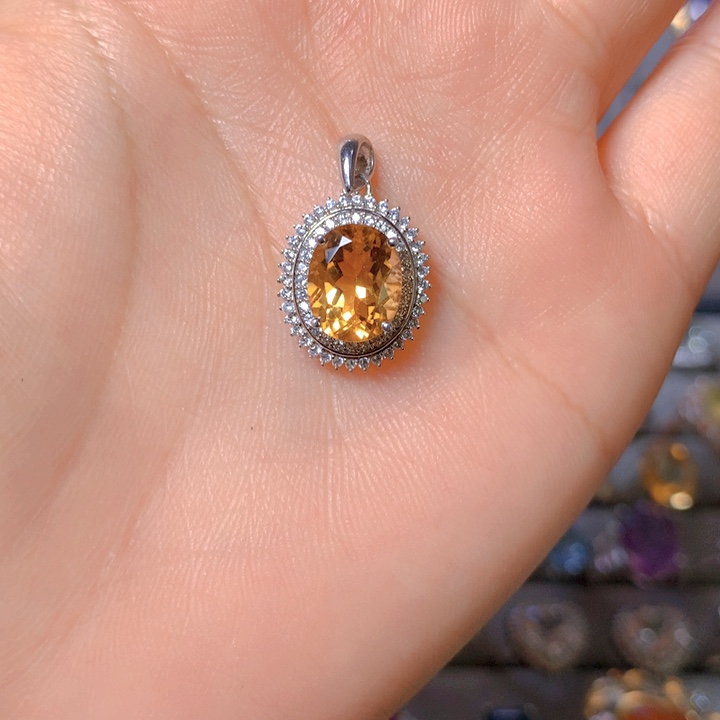 黄晶吊坠(不含链)银S925镶嵌