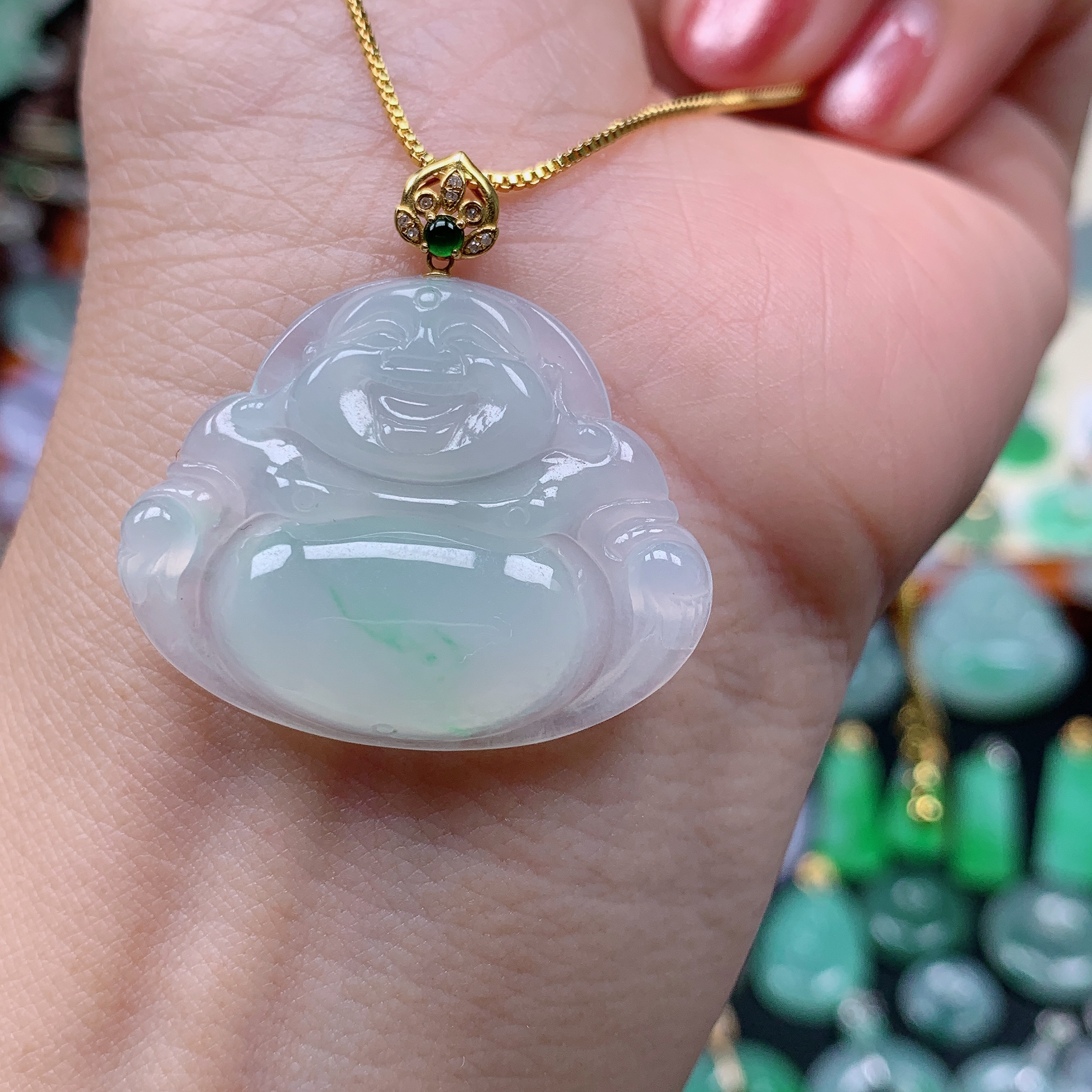 缅甸天然A货翡翠，冰飘花佛公，编号338/1212尺25.8-32.8-5.5