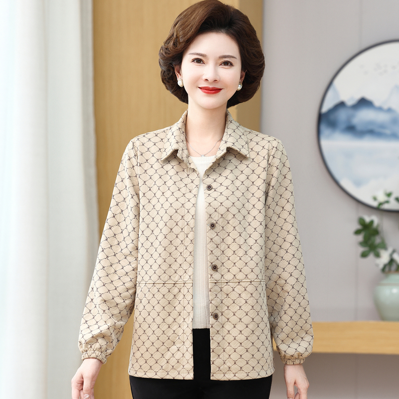 妈妈装薄款外套春秋季新款中老年人格子休闲宽松显瘦衬衣夹克上衣